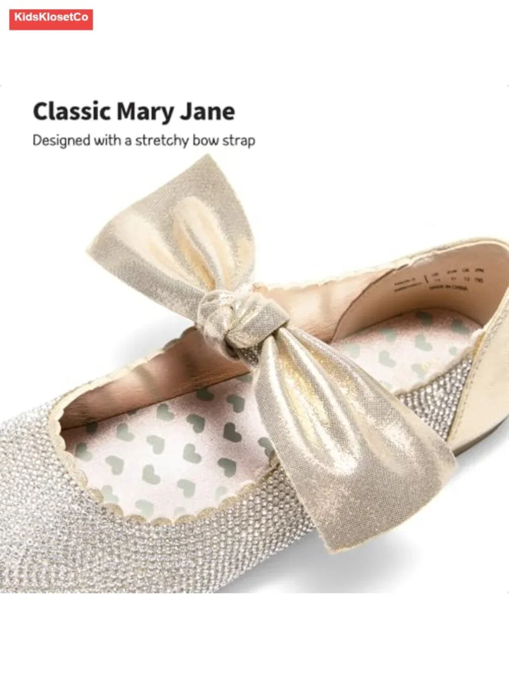 Girls Mary Jane Flats with Bow Rhinestone Sparkle Dress Shoes Elastic Strap